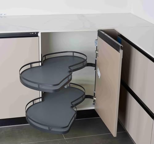 Drehbares Eckregal for Küchenschränke, ausziehbares Eckregal, höhenverstellbar, geräuschloses Verriegelungssystem, geeignet for 900-mm-Schränke mit 2 Ebenen(Left) von XLANDALYUEFA