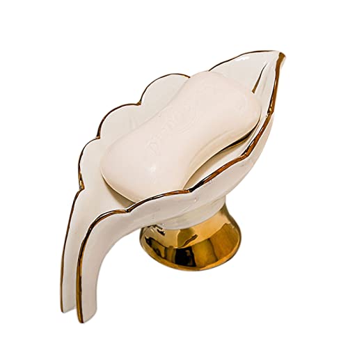 Seifenschale*Seifenbox,/Blattförmiger Seifenhalter for Waschbecken, Selbstentleerende Seifenschale Aus Keramik, Seifenschalen for Stückseife, for Badezimmerküche-Weiß-16,5x10x9,5cm(Wit) von XLANDALYUEFA