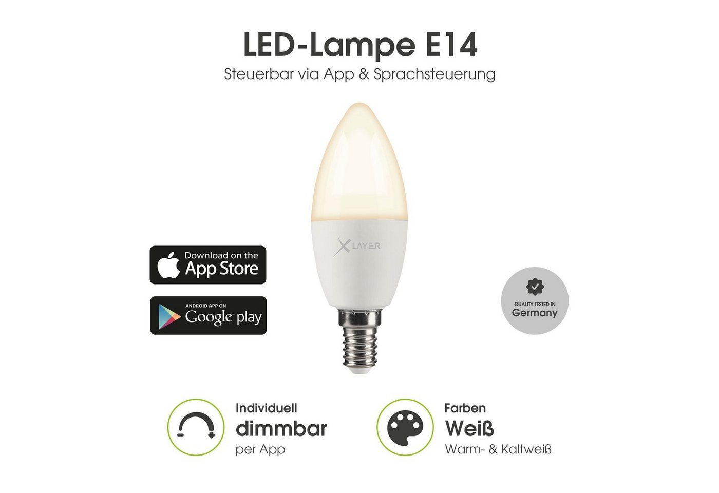 XLAYER Smarte LED-Leuchte WLAN LED Lampe Smart Echo E14 4.5W Warm- und Kaltweiß, Dimmbar von XLAYER