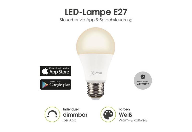 XLAYER Smarte LED-Leuchte WLAN LED Lampe Smart Echo E27 9W Warm- und Kaltweiß, Dimmbar von XLAYER