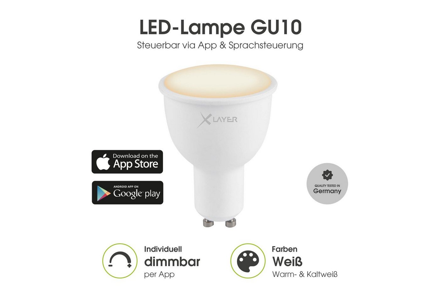 XLAYER Smarte LED-Leuchte WLAN LED Lampe Smart Echo GU10 4.5W Warm- und Kaltweiß Dimmbar von XLAYER