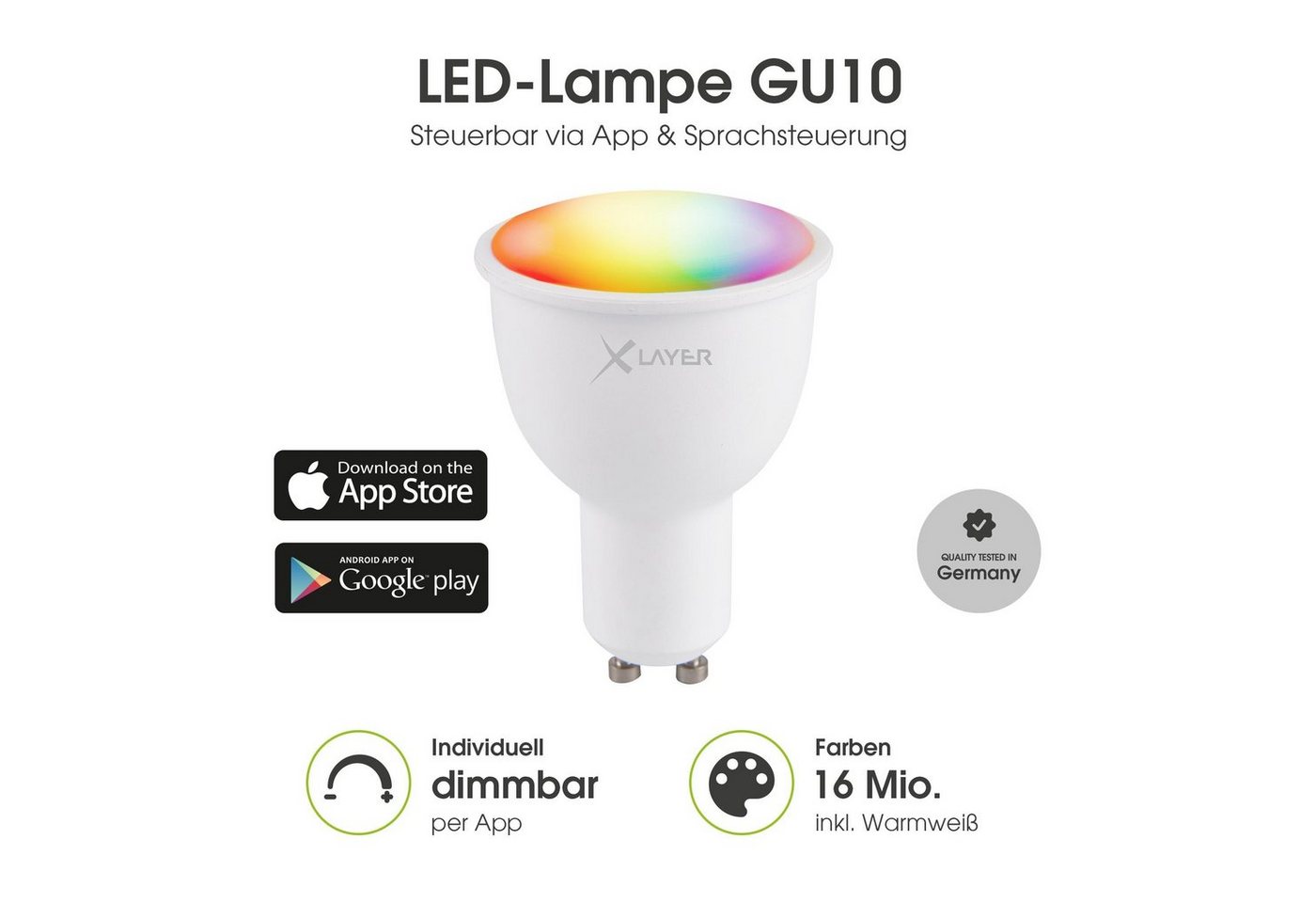 XLAYER Smarte LED-Leuchte WLAN LED Lampe Smart Echo GU10 4.5W Warmweiß, Mehrfarbig Dimmbar von XLAYER