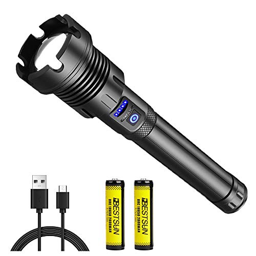 XLENTGEN LED Taschenlampe Extrem Hell 300000 Lumen Starke Taschenlampe Aufladbar mit Weiß/Rotem COB Seitenlicht, 7 Modi Militär Flashlight Wasserdicht für Camping, Outdoor, Notfall von XLENTGEN