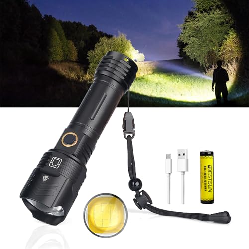 XLENTGEN LED Taschenlampe Extrem Hell 300000 Lumen Taschenlampe LED Aufladbar mit Powerbank, 5 Modi Starke Taktische Taschenlampen, IPX5 Wasserdicht Flashlight für Camping, Outdoor, Notfall von XLENTGEN