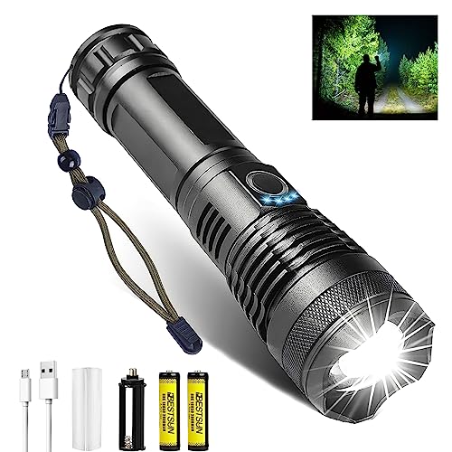 XLENTGEN LED Taschenlampe Extrem hell 100000 Lumen Taschenlampe LED Aufladbar mit Leistungsanzeige, IPX5 Wasserdicht, 5 Modi Taktische Taschenlampe zoombar für Camping, Wandern, Notfall von XLENTGEN