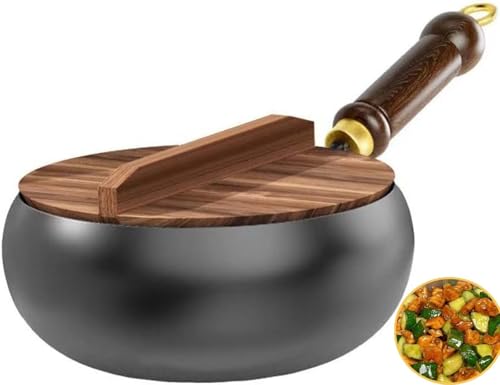 XLGNXXL Japanische EisenpfanneTraditionelle Geschmiedet Eisentopf Traditionelles Kochgeschirr, Bratpfanne aus Gusseisen, geeignet für die Küche zu Hause (mit Deckel) Black,28CM von XLGNXXL