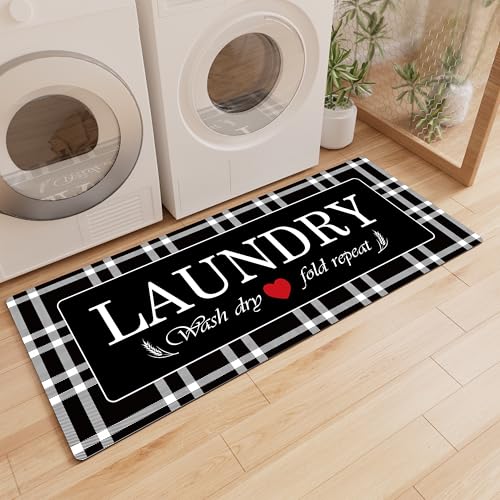 XLHOMO Waschküchen-Teppichläufer, 43,2 x 119,4 cm, Büffelkaro, rutschfest, schwarz, Waschküche, Waschküche, Badezimmer, Eingangsbereich XLHOMO Waschküchen-Teppichläufer, 43,2 x 119,4 cm, Büffelkaro, rutschfest, schwarz, Waschküche, Waschküche, Badezimmer, Eingangsbereich von XLHOMO