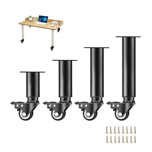 XLHWJCP 2Pcs Metall Tischbeine Einstellbare Höhe Möbel Beine mit Rad & Bremse Heavy Duty Ersatz Beine für DIY Computer Schreibtisch/Kommode (Schwarz,18-24cm) von XLHWJCP