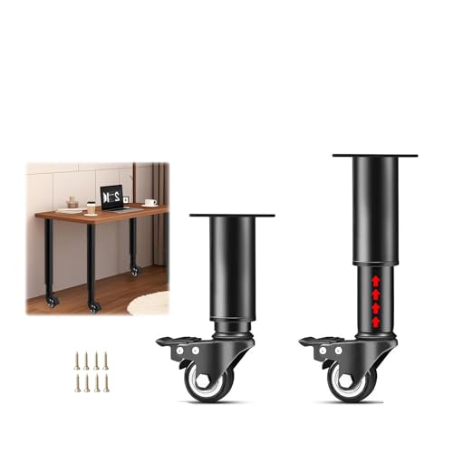 XLHWJCP 2Pcs Metall verstellbare Möbelbeine, mit Rad & Bremse, Heavy Duty Ersatz Tischbeine, für Computer Schreibtisch/Bett/Stuhl/Couch/Kommode (Schwarz,24-36cm) von XLHWJCP