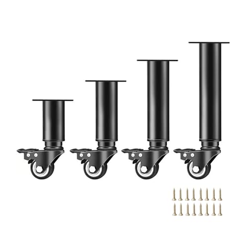 XLHWJCP 4Pcs Verstellbare Möbelbeine aus Metall mit Rad und Bremse, Robuste Ersatzstützbeine, für Sofa/Bett/Stuhl/Couch/Kommode/Tisch (Black,48-72cm) von XLHWJCP