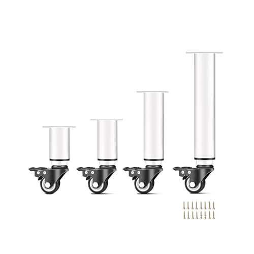 XLHWJCP 4Pcs Verstellbare Möbelbeine aus Metall mit Rad und Bremse, Robuste Ersatzstützbeine, für Sofa/Bett/Stuhl/Couch/Kommode/Tisch (White,48-72cm) von XLHWJCP