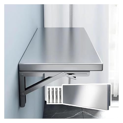 XLHWJCP Klapptisch aus Edelstahl zur Wandmontage, wasserdicht, verschleißfest, Regalhalterungen mit Edelstahlplatte für kleine Räume, für Bar, Küche, Bad, Garage (Width:30CM,Length:90CM) von XLHWJCP