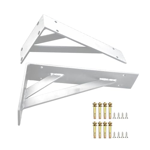 XLHWJCP Schwerlastkonsole Regalträger, 5 mm stark, 800 kg belastbar, 90 Grad Winkel, 2 Stützstangen, Dreieckige Regalhalterung zur Wandmontage, 2er-Pack (60cm/23.6in,White) von XLHWJCP