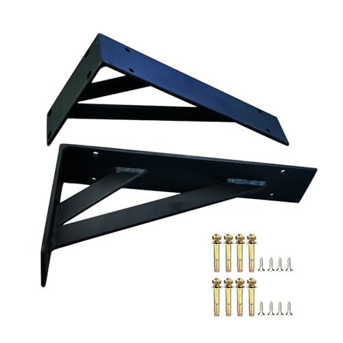 XLHWJCP Schwerlastkonsole Regalträger, 5 mm stark, 800 kg belastbar, 90 Grad Winkel, 2 Stützstangen, Dreieckige Regalhalterung zur Wandmontage, 2er-Pack (65cm/25.6in,Black) von XLHWJCP