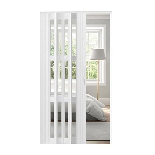 XLIHAWY Falttür Für Den Innenbereich, Platzsparend Faltbar Mit Griff, Offen Schranktürvorhang Mit Acrylplatte Für Küche Badezimmer(Weiß,80x150cm) von XLIHAWY
