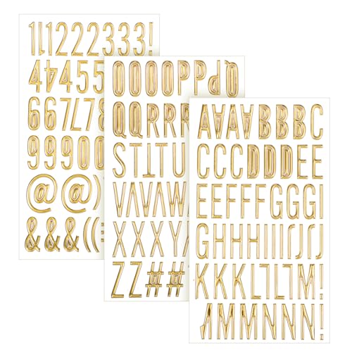 XLIUAX 169 Stück Gold Buchstaben Aufkleber Glitzer, 3D Selbstklebende Heißprägeprozess Zahlen Aufkleber A-Z Wörter 0-9 Dekorative Aufklebers für DIY Kunsthandwerk Abschlusskappe Dekorationen Scrapbook von XLIUAX