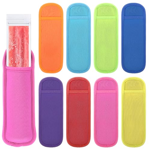 XLIUAX 8 Stück Popsicle Halter Taschen, Wiederverwendbare Neopren Isolator Frostschutzeis Pops Ärmel Farben Gefrier Pop Halter Anti Frosting Sleeves Mehrfarbige Eishüllen für Stock Joghurttuben von XLIUAX