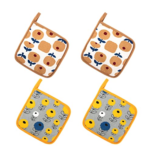XLKJ 4 Stück Topflappen Set Baumwolle Topflappen Handschuh Hitzebestaendig Waschbare Schutzlappe Küchenzubehör für Kochen Backen BBQ von XLKJ