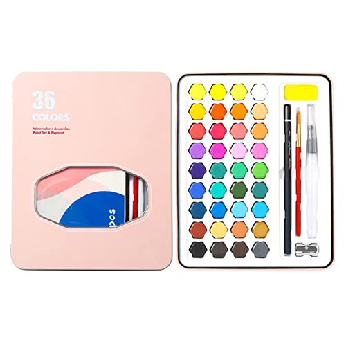 XLKJ Aquarellfarben Wasserfarben Set 36 lebhafte Farben Festes Pigment mit 10 Aquarellpapier, 3 Stift, Anspitzer, Schwamm geeignet für Kinder, Anfänger und Profis von XLKJ