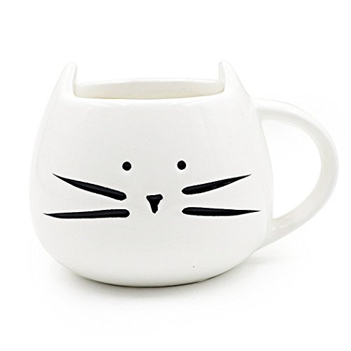 XLKJ Porzellan Becher,Katzen Kaffeetassen Keramik Tasse für Wasser,Tee,Milch(Weiß) von XLKJ