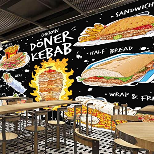 3D American Fast Food Wandbild Tapete Hähnchen Döner Snack Bar Restaurant Industriedekor Hintergrund Wandbild TV Wandbild Tapete Wanddekoration fototapete 3d Vlies wandbild Schlafzimmer-200cm×140cm von XLMING