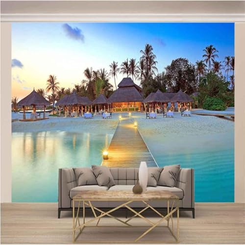 Ästhetische Cubic Strand Meer Kokosnuss Baum 3D Tapeten Tapete Luxus Home Esszimmer Fototapete Effekt Wohnzimmer Schlafzimmer Kinderzimmer-350cm×256cm von XLMING