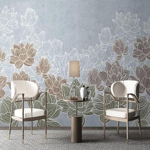 Abstrakt Handgemalt Linien Lotusblume Kunst 3D Tapeten Tapete Luxus Home Esszimmer Fototapete Effekt Wohnzimmer Schlafzimmer Kinderzimmer-400cm×280cm von XLMING