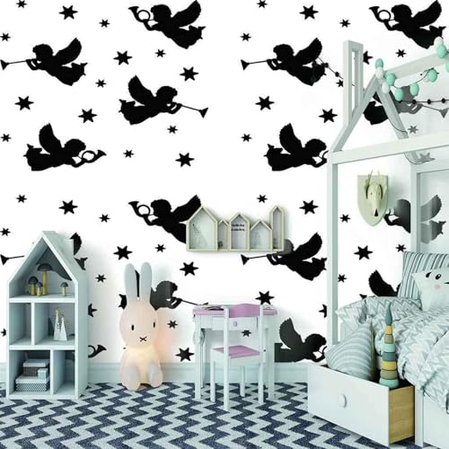 Cartoon Einfacher Schwarzer Engel Kunst 3D Tapeten Tapete Luxus Home Esszimmer Fototapete Effekt Wohnzimmer Schlafzimmer Kinderzimmer-400cm×280cm von XLMING