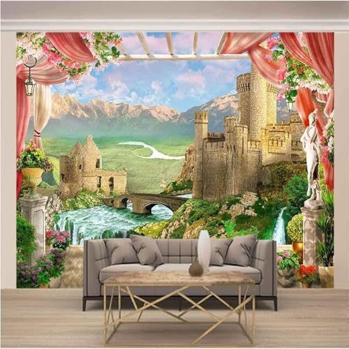 Dreidimensional Schlösser Gebäude Flüsse Korridore Kunst 3D Tapeten Tapete Luxus Home Esszimmer Fototapete Effekt Wohnzimmer Schlafzimmer Kinderzimmer-150cm×105cm von XLMING