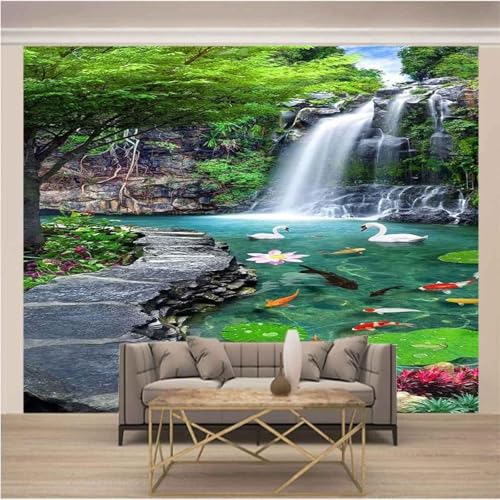 Dreidimensional Wald Wasserfall Schwan See 3D Tapeten Tapete Luxus Home Esszimmer Fototapete Effekt Wohnzimmer Schlafzimmer Kinderzimmer-350cm×256cm von XLMING
