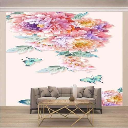 Einfache Dreidimensionale Rosa Pfingstrosenblüten Schmetterlinge 3D Tapeten Tapete Luxus Home Esszimmer Fototapete Effekt Wohnzimmer Schlafzimmer Kinderzimmer-250cm×170cm von XLMING