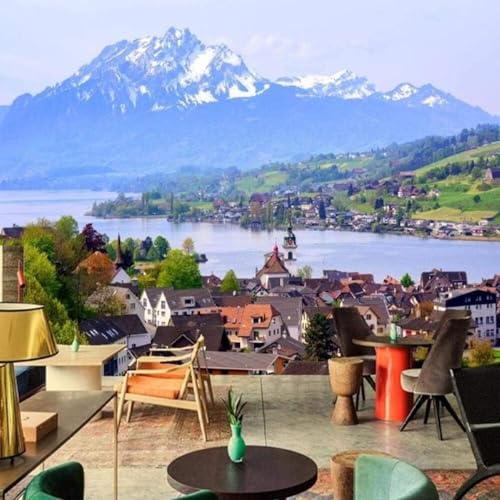 Frischer Und Schöner Großer See Natur Schneebedeckte Berge Kleine Stadt 3D Tapete Premium Strukturierte Seide Speisesaal Arbeitszimmer Wohnzimmer Schlafzimmer Sofa TV Wand-250cm×170cm Frischer Und Schöner Großer See Natur Schneebedeckte Berge Kleine Stadt 3D Tapete Premium Strukturierte Seide Speisesaal Arbeitszimmer Wohnzimmer Schlafzimmer Sofa TV Wand-250cm×170cm von XLMING
