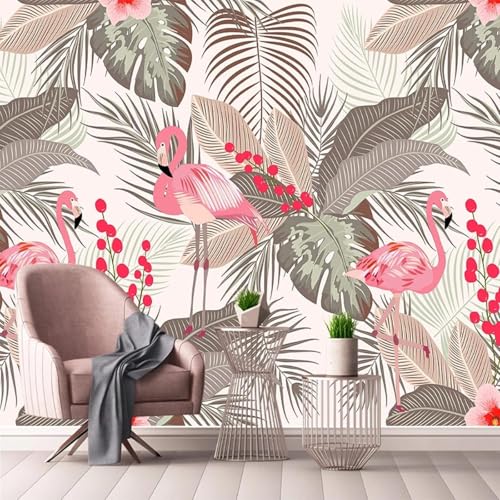Gemütliche Schöne Flamingo Tropische Pflanzen Blätter 3D Tapete Premium Strukturierte Seide Speisesaal Arbeitszimmer Wohnzimmer Schlafzimmer Sofa TV Wand-150cm×105cm von XLMING