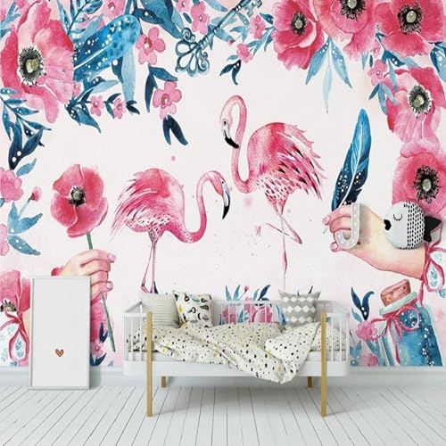 Handbemalt Warme Schöne Flamingos Blumen Federn 3D Tapeten Tapete Seidigkeit Home Esszimmer Möbel Sofa Schlafzimmer Wohnzimmer TV Hintergrund-250cm×170cm von XLMING