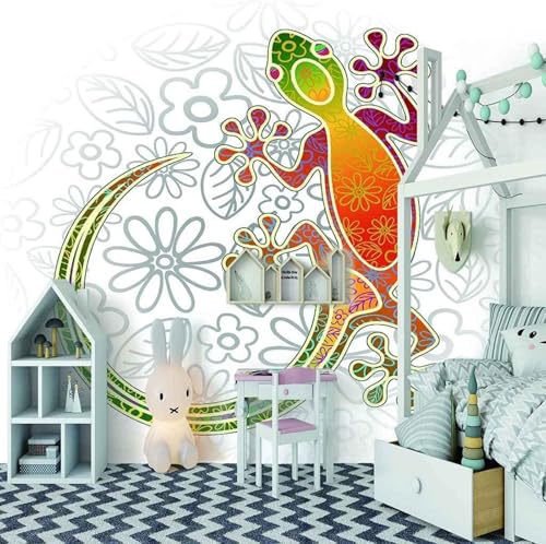 Handgezeichnete Blätter Blume Tier Gecko 3D Tapeten Tapete Luxus Home Esszimmer Fototapete Effekt Wohnzimmer Schlafzimmer Kinderzimmer-350cm×256cm von XLMING