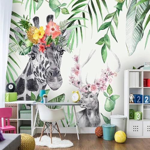 Kleine Frische Pflanzen Blätter Blumen Elch Zebra 3D Tapeten Tapete Seidigkeit Home Esszimmer Möbel Sofa Schlafzimmer Wohnzimmer TV Hintergrund-250cm×170cm von XLMING