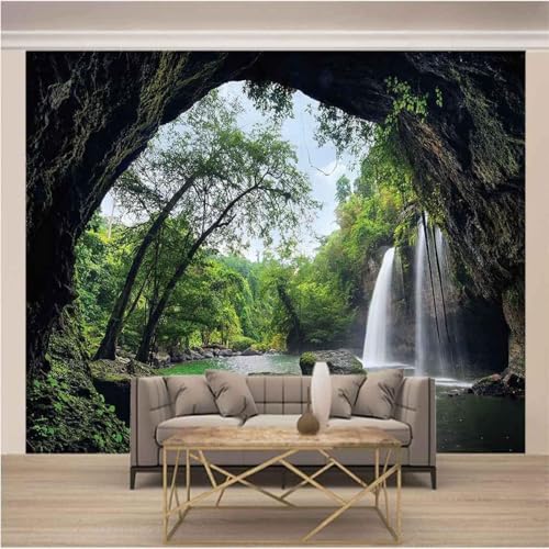 Kubischer Höhlen Wasserfall Fluss Grüner Wald 3D Tapeten Tapete Luxus Home Esszimmer Fototapete Effekt Wohnzimmer Schlafzimmer Kinderzimmer-300cm×210cm von XLMING