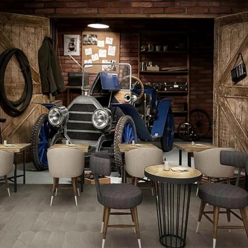 Retro Auto Werkzeuge Garage Holztür 3D Tapeten Tapete Luxus Home Esszimmer Fototapete Effekt Wohnzimmer Schlafzimmer Kinderzimmer-350cm×256cm von XLMING