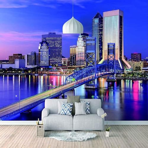 Schöne Blaue Stadt Architektur Fluss 3D Tapeten Tapete Luxus Home Esszimmer Fototapete Effekt Wohnzimmer Schlafzimmer Kinderzimmer-250cm×170cm von XLMING