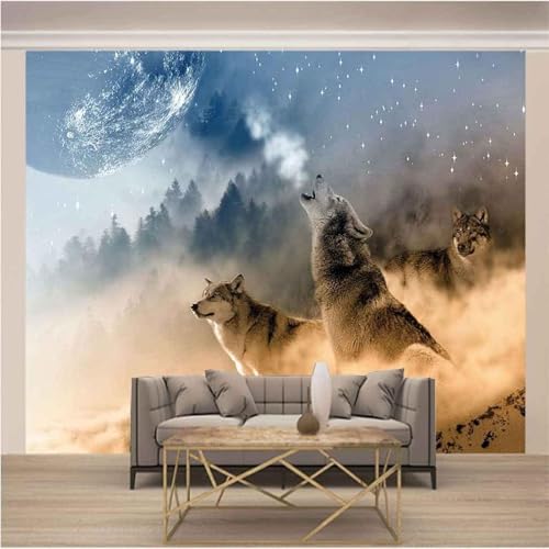 Stereoskopischer Stern Planet Wald Tier Wolf 3D Tapeten Tapete Luxus Home Esszimmer Fototapete Effekt Wohnzimmer Schlafzimmer Kinderzimmer-350cm×256cm von XLMING
