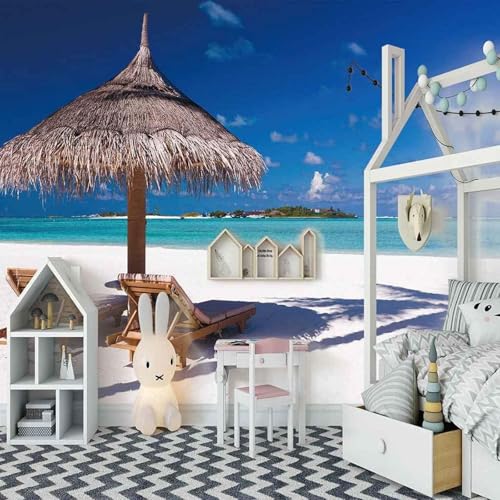 Tropisches Blau Meer Kleine Insel Himmel Strand 3D Tapeten Tapete Luxus Home Esszimmer Fototapete Effekt Wohnzimmer Schlafzimmer Kinderzimmer-400cm×280cm von XLMING