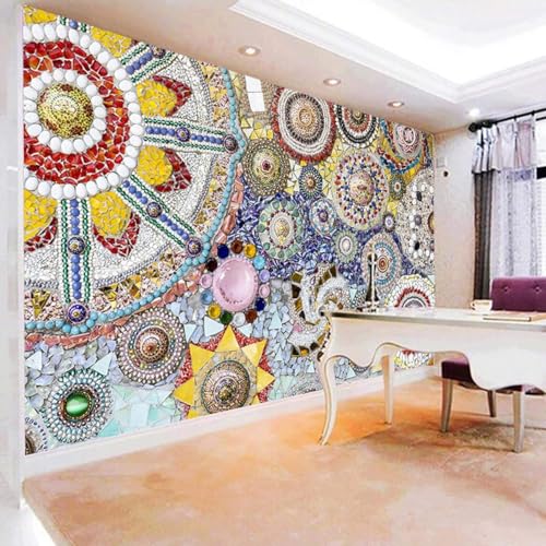 Vintage Gemusterte Fliesen Glas Farbblock Kunst 3D Tapeten Tapete Luxus Home Esszimmer Fototapete Effekt Wohnzimmer Schlafzimmer Kinderzimmer-150cm×105cm von XLMING