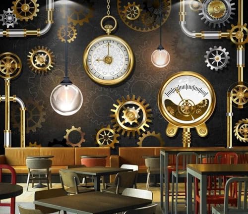 Vintage Stereo Uhr Zahnrad Kunst 3D Tapeten Tapete Luxus Home Esszimmer Fototapete Effekt Wohnzimmer Schlafzimmer Kinderzimmer-250cm×170cm von XLMING