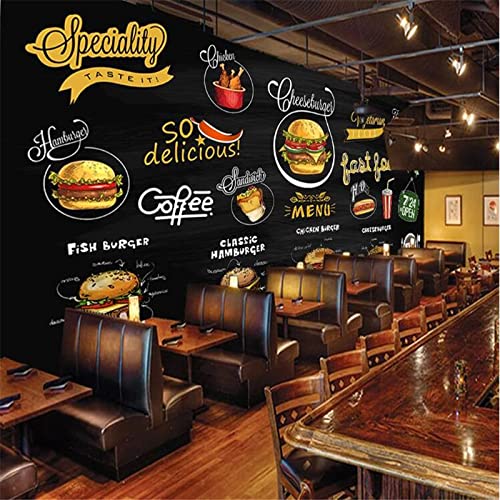 Wandtapete 3D Handbemalte Tafel Western Restaurant Pizza Burger Fast Food Restaurant Hintergrundbild 3D TV Wandbild Tapete Wanddekoration fototapete 3d Vlies wandbild Schlafzimmer-350cm×256cm von XLMING