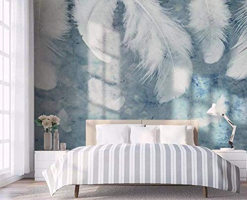 Weiße Feder Aquarell Minimalistische Nordische Blaue Tapete 3D Vliestapete Moderne Wandbilder Wanddekoration fototapete 3d effekt tapeten Wohnzimmer Schlafzimmer kinderzimmer-400cm×280cm von XLMING