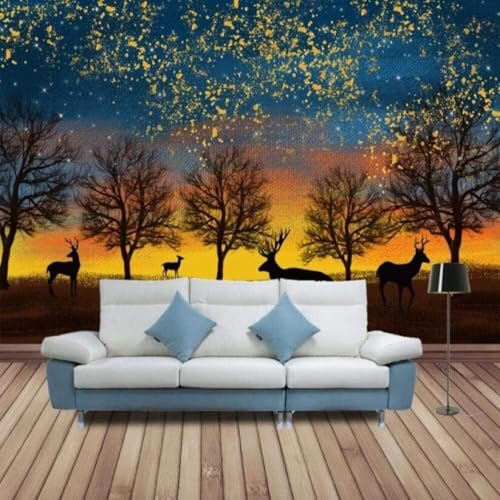 XLMING Abstrakte Doodle Wald Elch Kunst 3D Tapete Premium Strukturierte Seide Speisesaal Arbeitszimmer Wohnzimmer Schlafzimmer Sofa TV Wand-250cm×170cm von XLMING