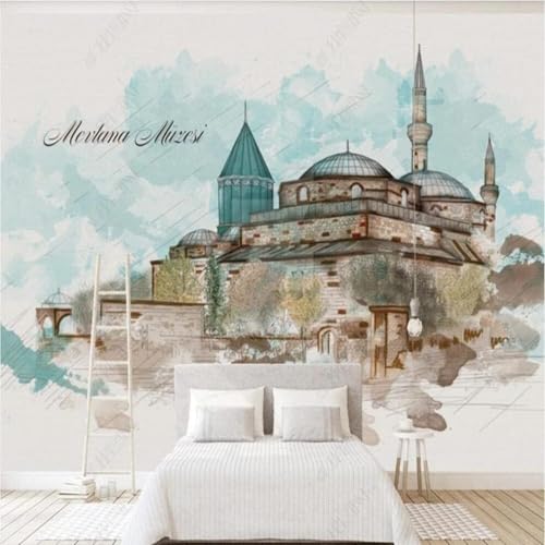 XLMING Abstrakte Handgemalte Vintage Architektur Schloss Kunst 3D Tapete Hochwertige Strukturierte Seide Wohnzimmer Sofa Schlafzimmer Esszimmer Home Dekoration-350cm×256cm von XLMING
