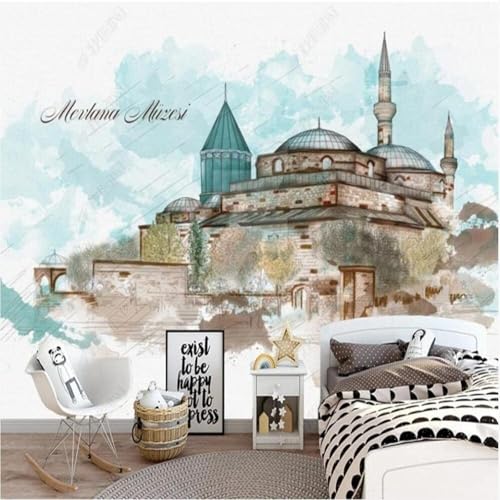 XLMING Abstrakte Handgemalte Vintage Architektur Schloss Kunst 3D Tapete Premium Strukturierte Seide Speisesaal Arbeitszimmer Wohnzimmer Schlafzimmer Sofa TV Wand-430cm×300cm von XLMING