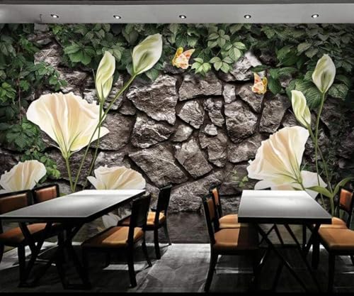 XLMING Abstrakte Kunst Blume Rebe Steinmauer 3D Tapeten Tapete Seidigkeit Home Esszimmer Möbel Sofa Schlafzimmer Wohnzimmer TV Hintergrund-200cm×140cm von XLMING