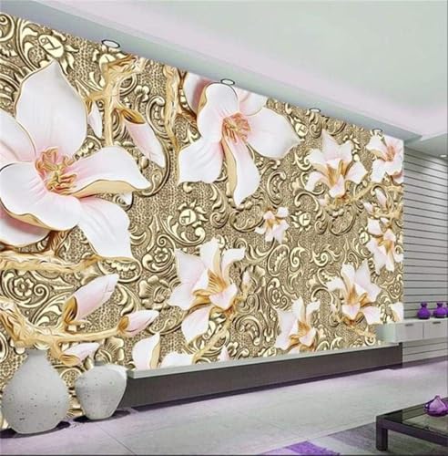 XLMING Abstrakte Kunst Goldene Kamee Magnolie Blume 3D Tapeten Tapete Seidigkeit Home Esszimmer Möbel Sofa Schlafzimmer Wohnzimmer TV Hintergrund-350cm×256cm von XLMING